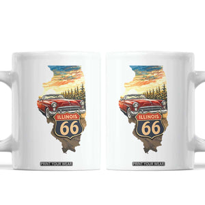 Route Highway 66 Illinois State Pride Coffee Mug Mother Road Travel Gift TS12 White Print Your Wear