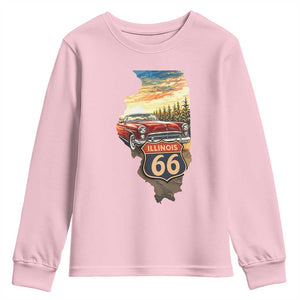 Route Highway 66 Illinois State Pride Youth Sweatshirt Mother Road Travel Gift TS12 Light Pink Print Your Wear