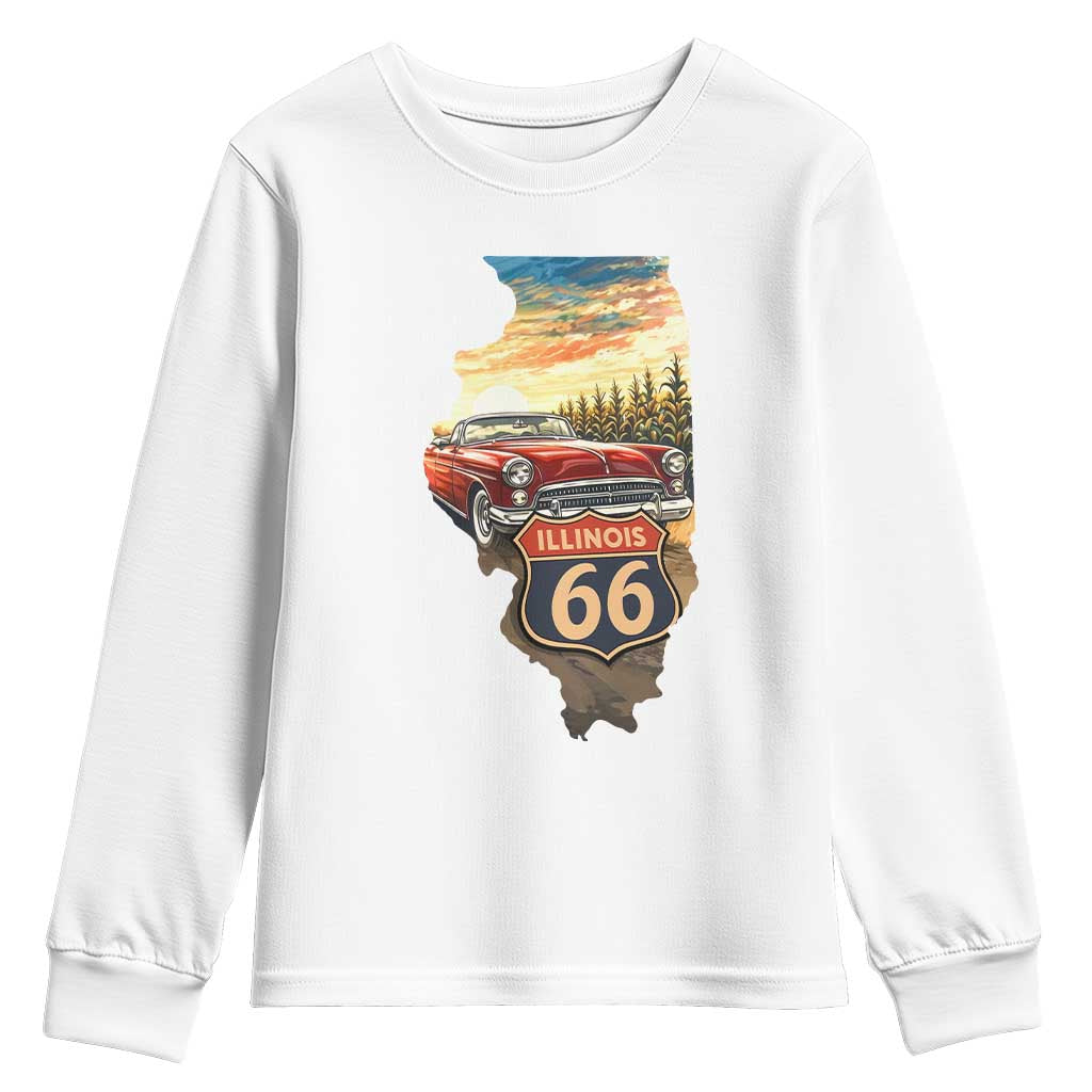 Route Highway 66 Illinois State Pride Youth Sweatshirt Mother Road Travel Gift TS12 White Print Your Wear