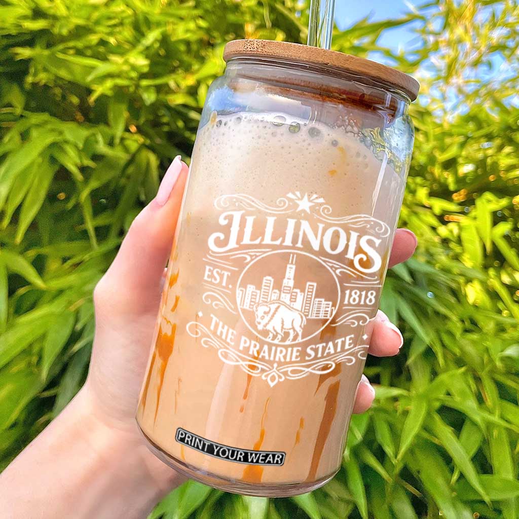 The Prairie State Illinois Souvenir Glass Can Historic Midwest Gift TS12 Black Print Your Wear