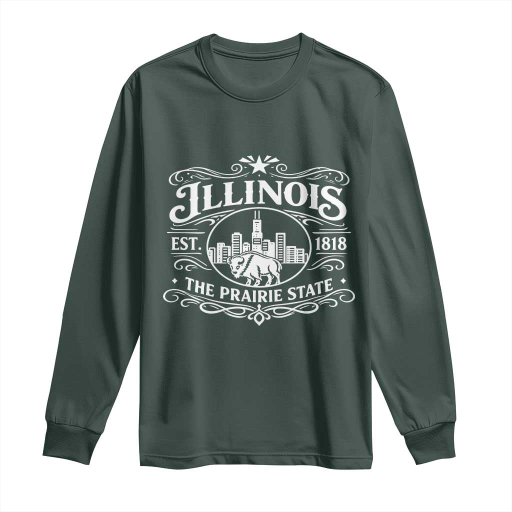 The Prairie State Illinois Souvenir Long Sleeve Shirt Historic Midwest Gift TS12 Dark Forest Green Print Your Wear