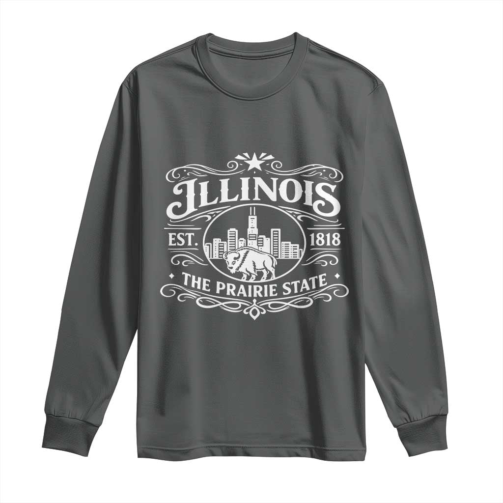 The Prairie State Illinois Souvenir Long Sleeve Shirt Historic Midwest Gift TS12 Dark Heather Print Your Wear