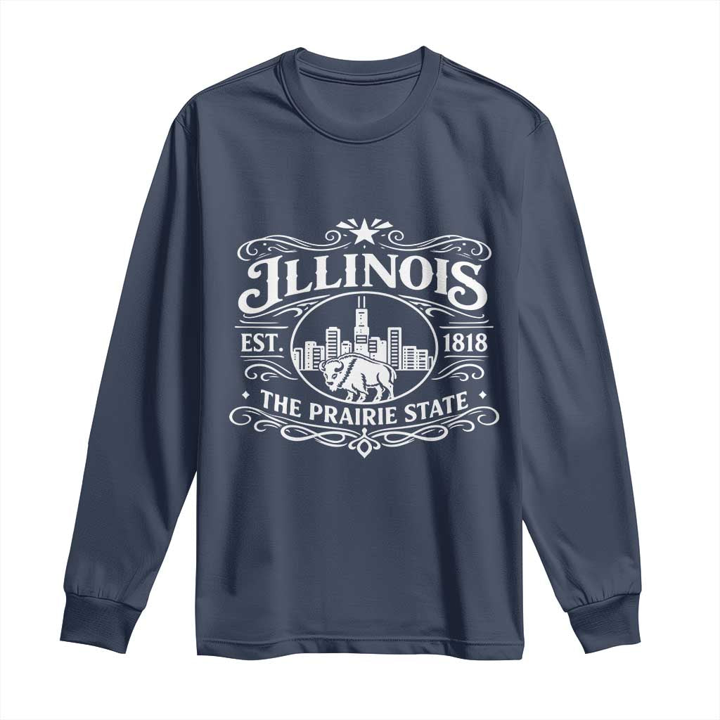 The Prairie State Illinois Souvenir Long Sleeve Shirt Historic Midwest Gift TS12 Navy Print Your Wear