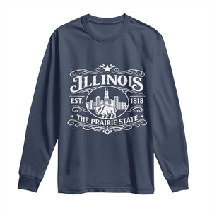The Prairie State Illinois Souvenir Long Sleeve Shirt Historic Midwest Gift TS12 Navy Print Your Wear