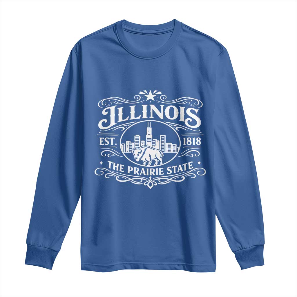 The Prairie State Illinois Souvenir Long Sleeve Shirt Historic Midwest Gift TS12 Royal Blue Print Your Wear