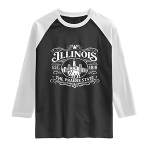 The Prairie State Illinois Souvenir Raglan Shirt Historic Midwest Gift TS12 Black White Print Your Wear