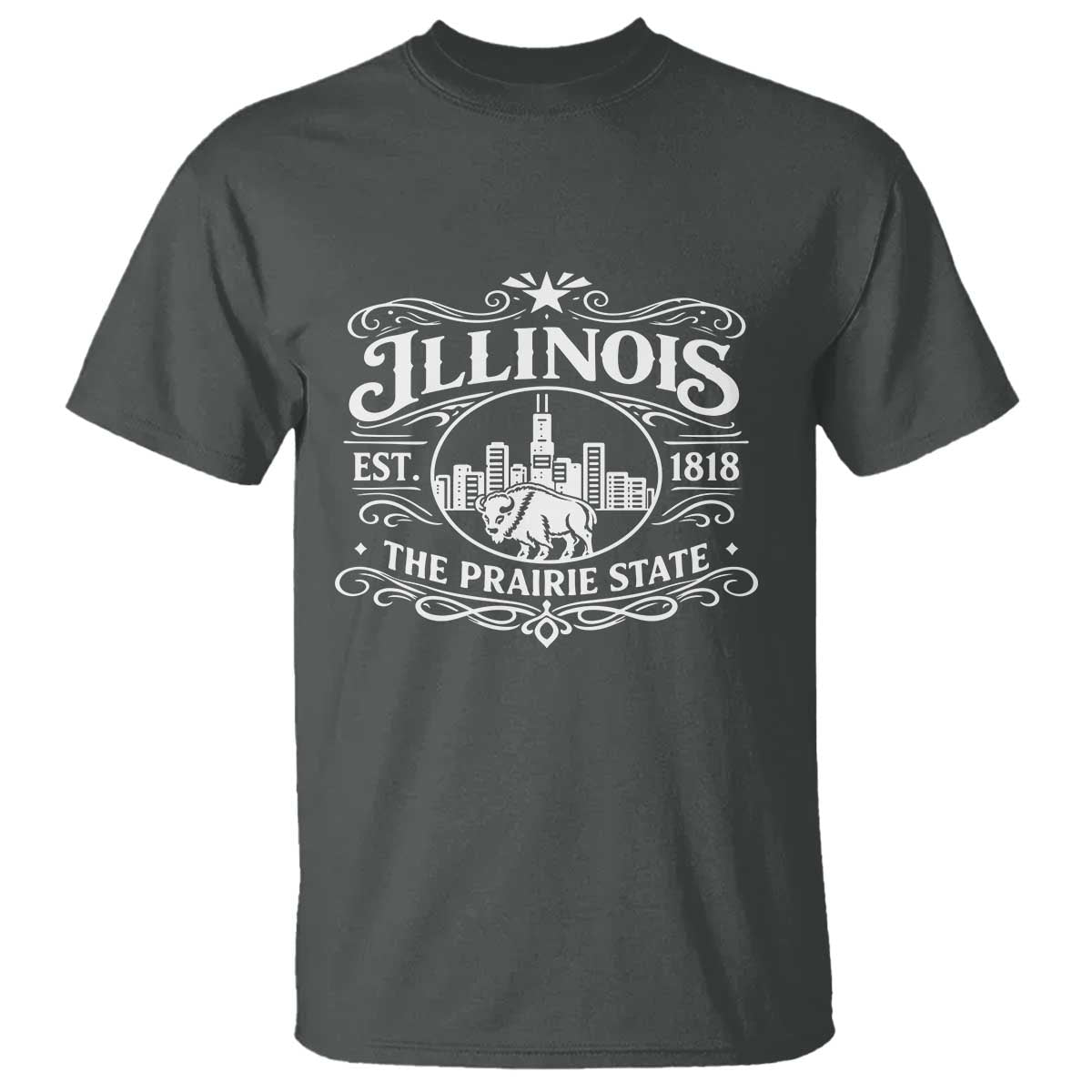 The Prairie State Illinois Souvenir T Shirt Historic Midwest Gift TS12 Dark Heather Print Your Wear