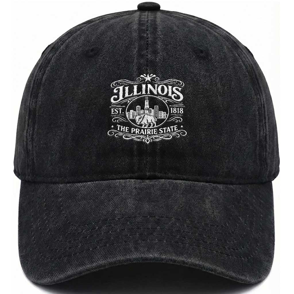 The Prairie State Illinois Souvenir Washed Cotton Baseball Cap Historic Midwest Gift TS12 Print Your Wear