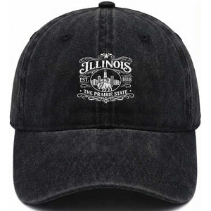 The Prairie State Illinois Souvenir Washed Cotton Baseball Cap Historic Midwest Gift TS12 Print Your Wear