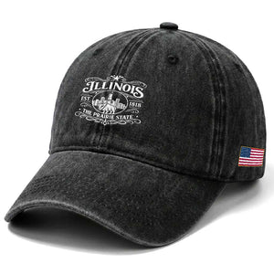 The Prairie State Illinois Souvenir Washed Cotton Baseball Cap Historic Midwest Gift TS12 Print Your Wear