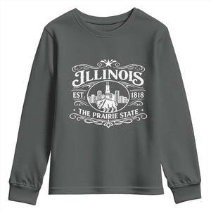 The Prairie State Illinois Souvenir Youth Sweatshirt Historic Midwest Gift TS12 Dark Heather Print Your Wear