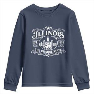 The Prairie State Illinois Souvenir Youth Sweatshirt Historic Midwest Gift TS12 Navy Print Your Wear