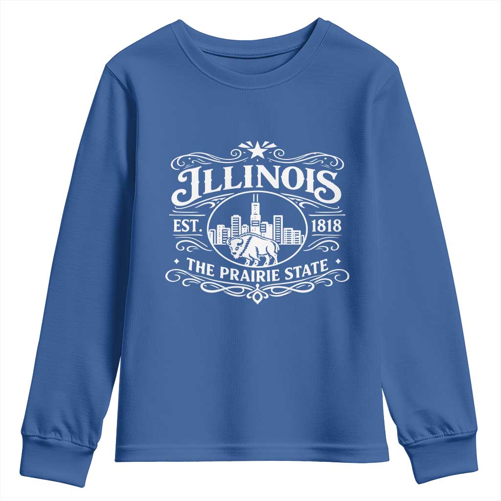 The Prairie State Illinois Souvenir Youth Sweatshirt Historic Midwest Gift TS12 Royal Blue Print Your Wear
