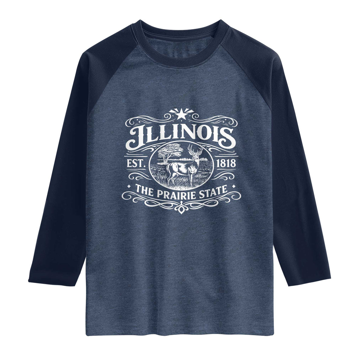 Illinois State Pride Raglan Shirt The Prairie State Souvenir Gift TS12 Heather Denim Navy Print Your Wear