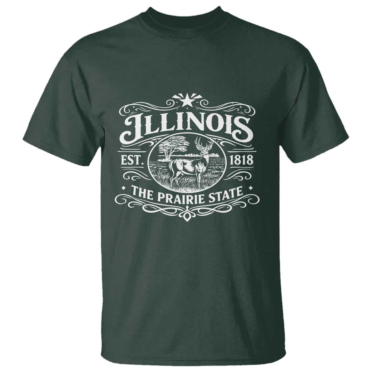 Illinois State Pride T Shirt The Prairie State Souvenir Gift TS12 Dark Forest Green Print Your Wear