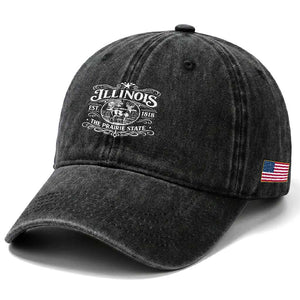 Illinois State Pride Washed Cotton Baseball Cap The Prairie State Souvenir Gift TS12 Print Your Wear