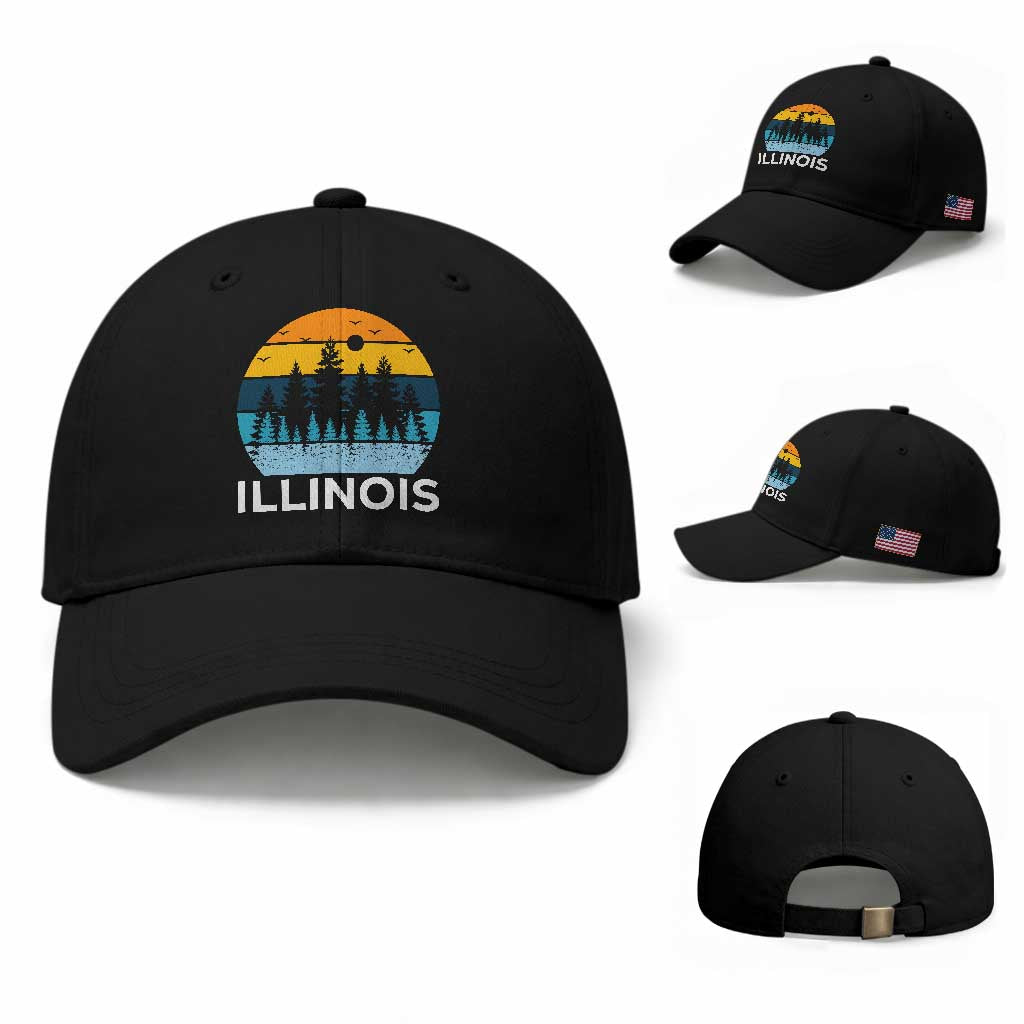 Vintage Illinois Mountain Forest Baseball Cap Nature Adventure Gift TS12 Baseball Cap Universal Fit Black Print Your Wear