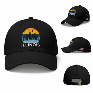 Vintage Illinois Mountain Forest Baseball Cap Nature Adventure Gift TS12 Baseball Cap Universal Fit Black Print Your Wear