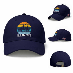 Vintage Illinois Mountain Forest Baseball Cap Nature Adventure Gift TS12 Baseball Cap Universal Fit Dark Blue Print Your Wear