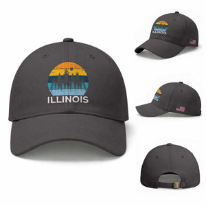 Vintage Illinois Mountain Forest Baseball Cap Nature Adventure Gift TS12 Baseball Cap Universal Fit Dark Gray Print Your Wear