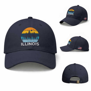 Vintage Illinois Mountain Forest Baseball Cap Nature Adventure Gift TS12 Baseball Cap Universal Fit Navy Print Your Wear