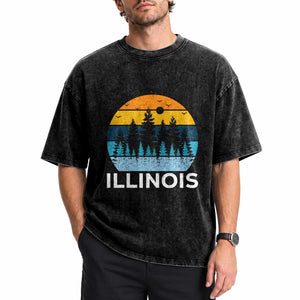 Vintage Illinois Mountain Forest Washed Cotton T-Shirt Nature Adventure Gift