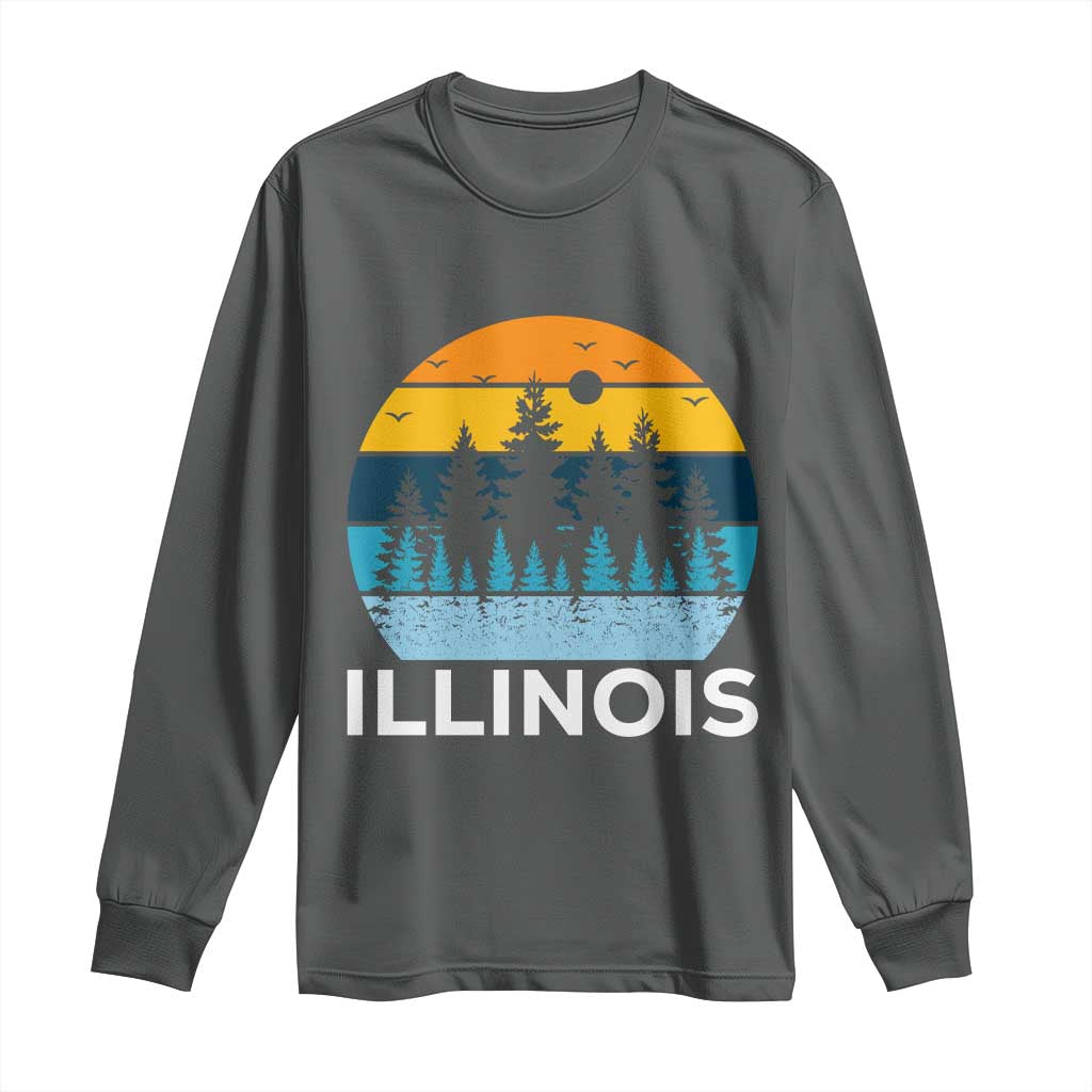 Vintage Illinois Mountain Forest Long Sleeve Shirt Nature Adventure Gift TS12 Dark Heather Print Your Wear