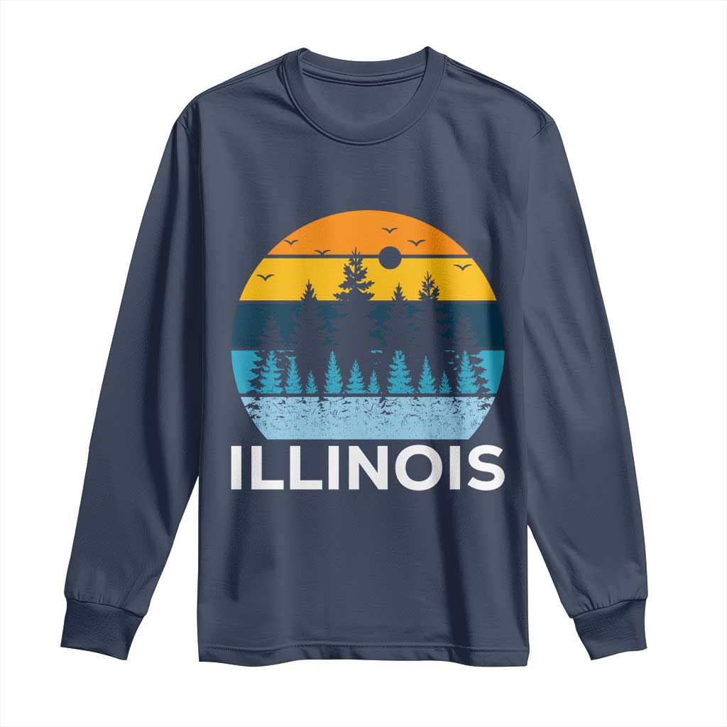 Vintage Illinois Mountain Forest Long Sleeve Shirt Nature Adventure Gift TS12 Navy Print Your Wear