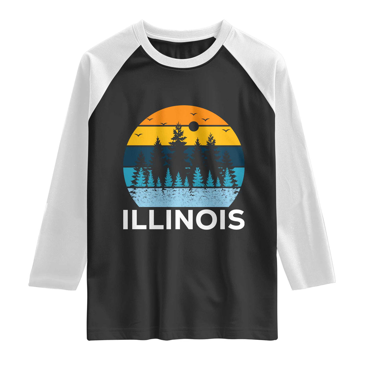 Vintage Illinois Mountain Forest Raglan Shirt Nature Adventure Gift TS12 Black White Print Your Wear