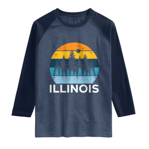 Vintage Illinois Mountain Forest Raglan Shirt Nature Adventure Gift TS12 Heather Denim Navy Print Your Wear