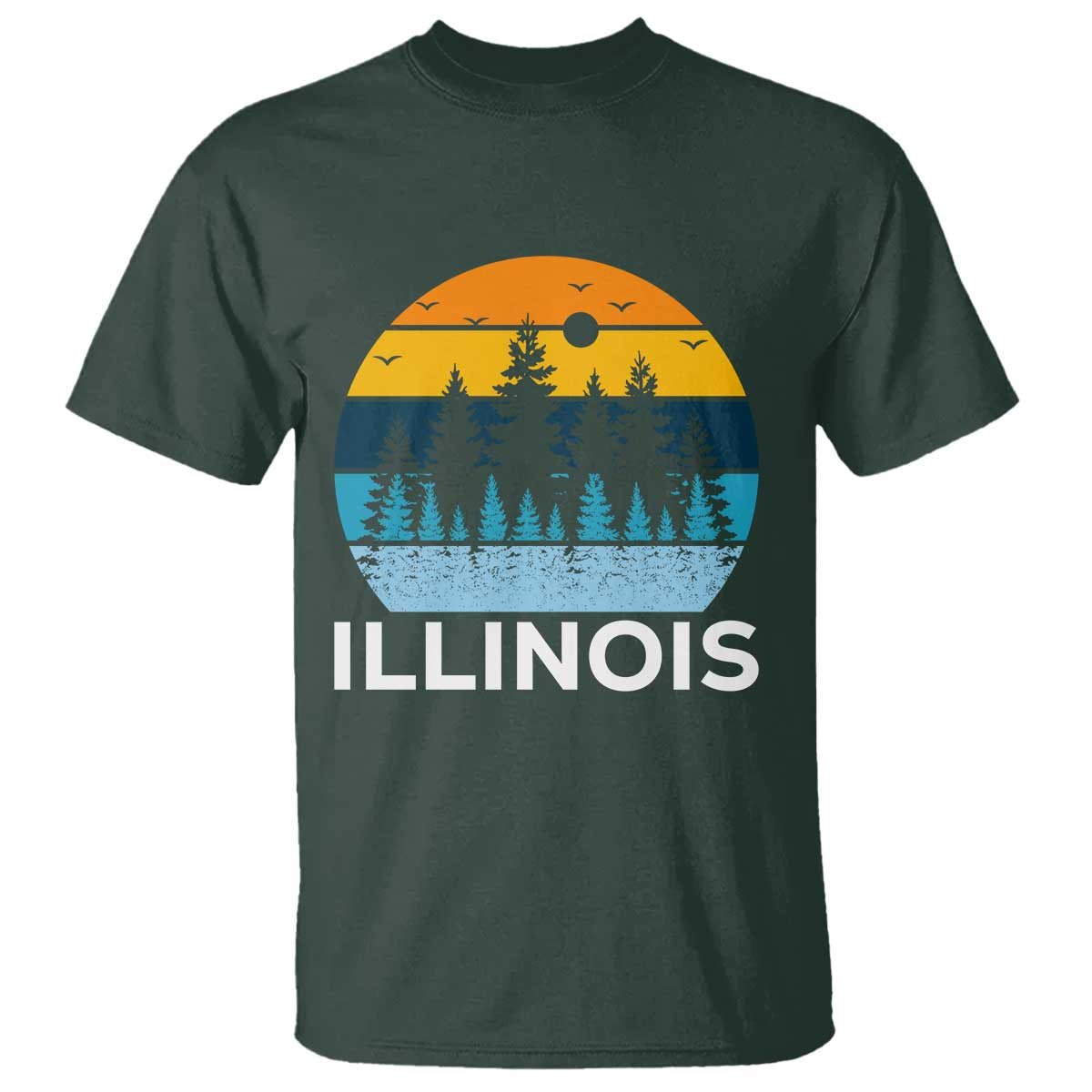 Vintage Illinois Mountain Forest T Shirt Nature Adventure Gift TS12 Dark Forest Green Print Your Wear