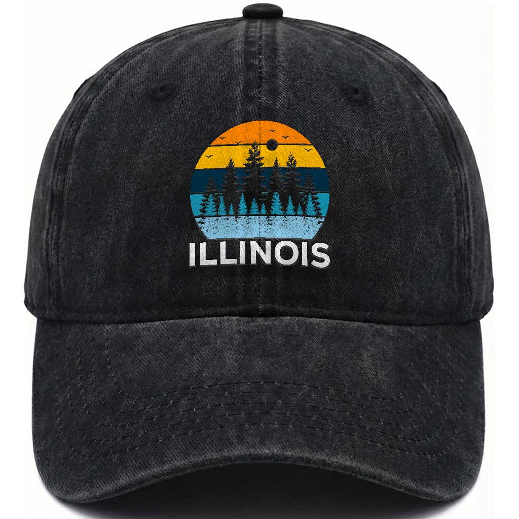 Vintage Illinois Mountain Forest Washed Cotton Baseball Cap Nature Adventure Gift TS12 Print Your Wear