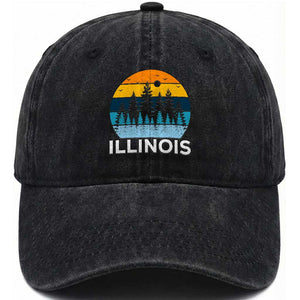 Vintage Illinois Mountain Forest Washed Cotton Baseball Cap Nature Adventure Gift TS12 Print Your Wear