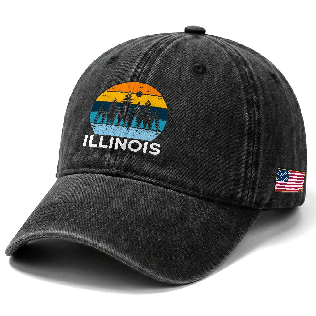 Vintage Illinois Mountain Forest Washed Cotton Baseball Cap Nature Adventure Gift TS12 Print Your Wear