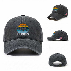 Vintage Illinois Mountain Forest Washed Cotton Baseball Cap Nature Adventure Gift TS12 Washed Cap Universal Fit Dark Gray Print Your Wear
