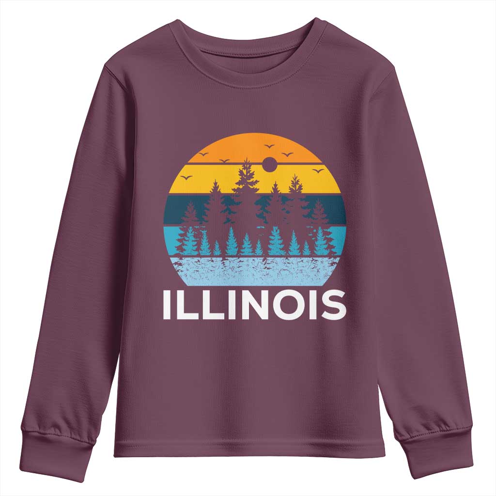 Vintage Illinois Mountain Forest Youth Sweatshirt Nature Adventure Gift TS12 Maroon Print Your Wear