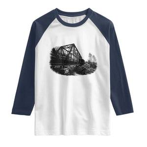 Mother Road Adventure Graphic Raglan Shirt Vintage Route Highway 66 Bridge TS12 White Navy Print Your Wear