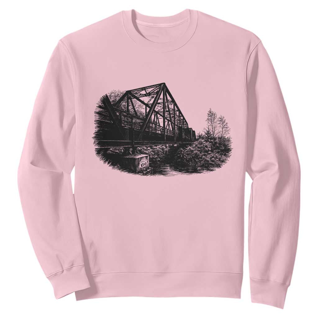 Mother Road Adventure Graphic Sweatshirt Vintage Route Highway 66 Bridge TS12 Light Pink Print Your Wear