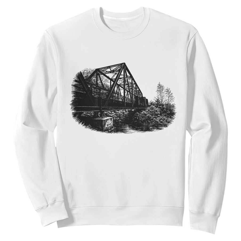 Mother Road Adventure Graphic Sweatshirt Vintage Route Highway 66 Bridge TS12 White Print Your Wear