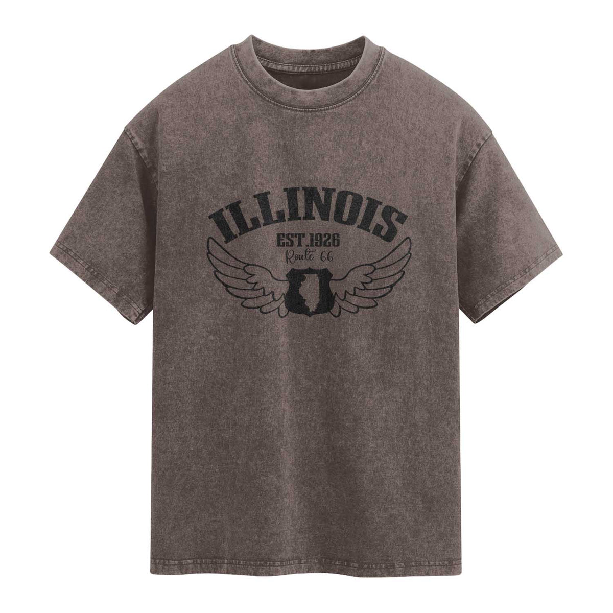 Illinois Route Highway 66 Souvenir Washed Cotton T-Shirt Open Road Adventure