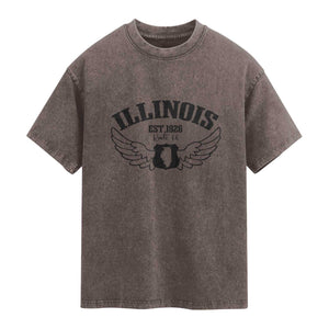 Illinois Route Highway 66 Souvenir Washed Cotton T-Shirt Open Road Adventure