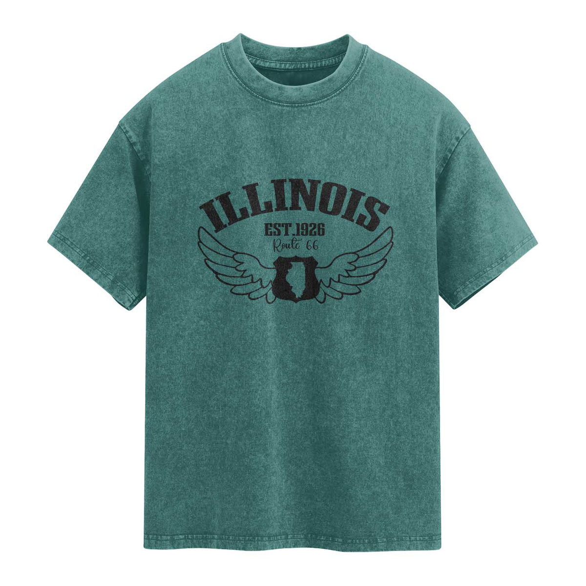 Illinois Route Highway 66 Souvenir Washed Cotton T-Shirt Open Road Adventure