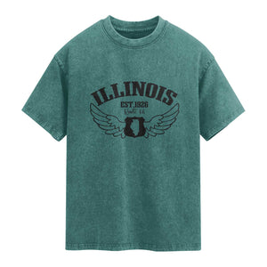 Illinois Route Highway 66 Souvenir Washed Cotton T-Shirt Open Road Adventure