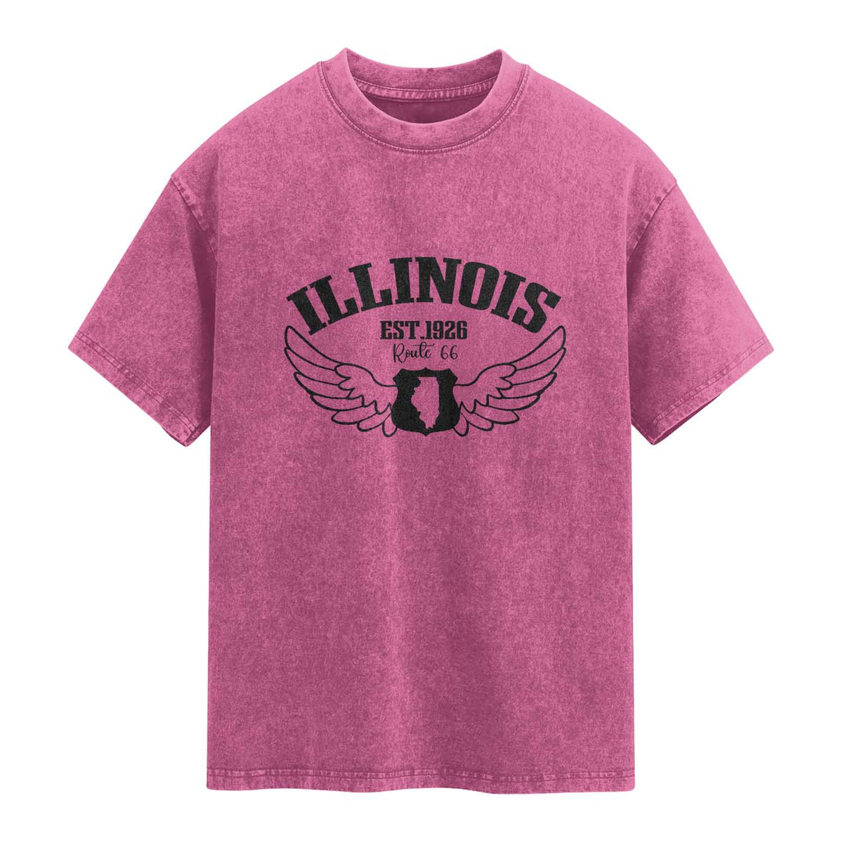 Illinois Route Highway 66 Souvenir Washed Cotton T-Shirt Open Road Adventure