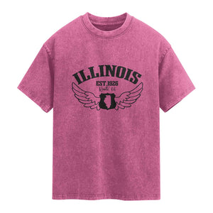 Illinois Route Highway 66 Souvenir Washed Cotton T-Shirt Open Road Adventure