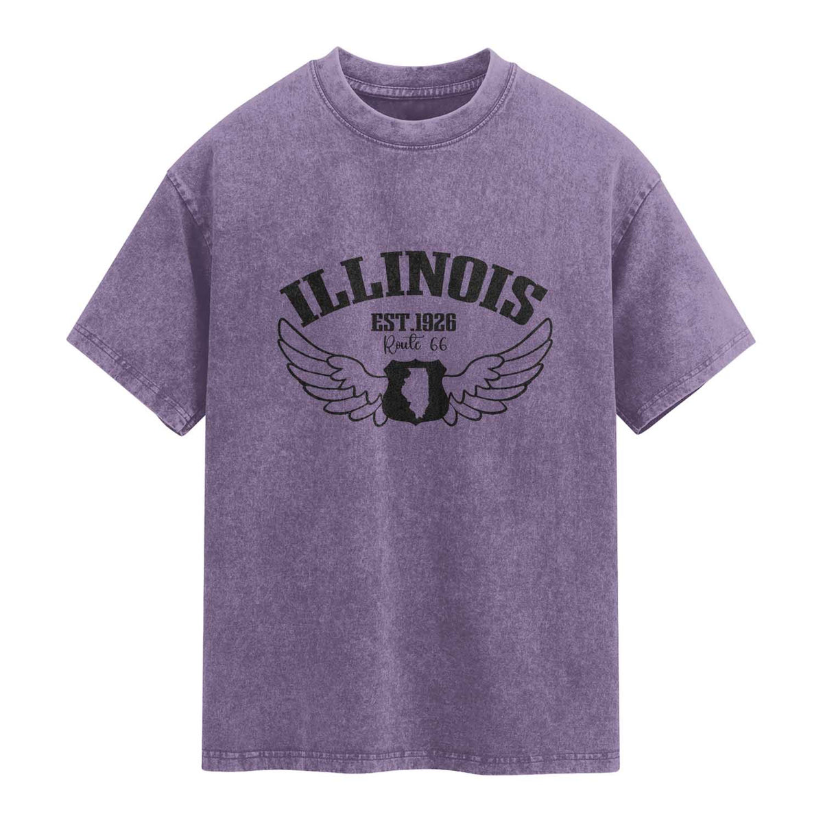 Illinois Route Highway 66 Souvenir Washed Cotton T-Shirt Open Road Adventure