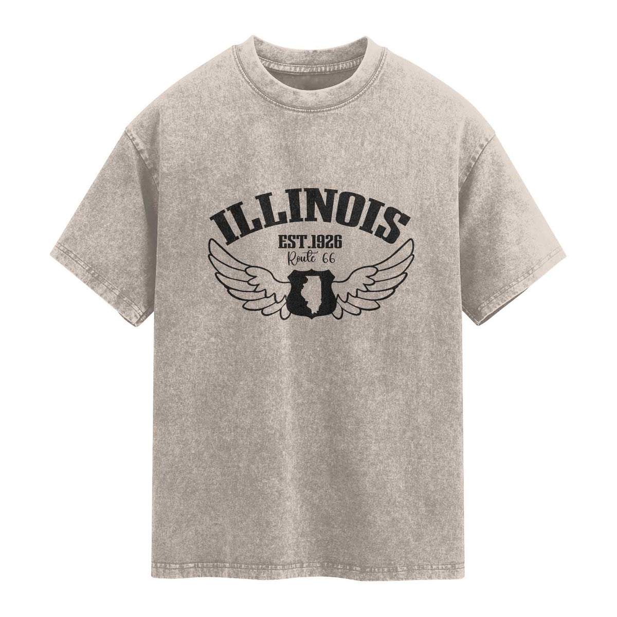Illinois Route Highway 66 Souvenir Washed Cotton T-Shirt Open Road Adventure