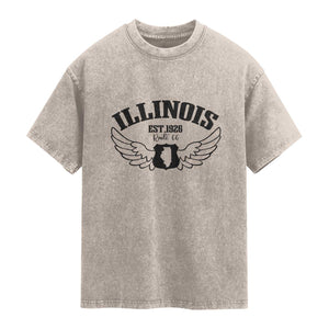 Illinois Route Highway 66 Souvenir Washed Cotton T-Shirt Open Road Adventure