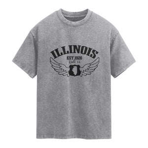 Illinois Route Highway 66 Souvenir Washed Cotton T-Shirt Open Road Adventure