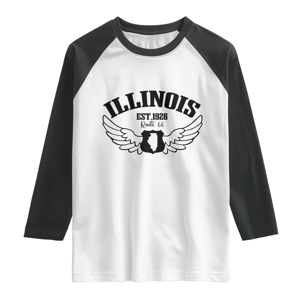 Illinois Route Highway 66 Souvenir Raglan Shirt Open Road Adventure TS12 White Black Print Your Wear